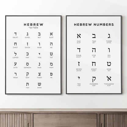 Hebrew Alphabet and Number Print Set of 2 | Language Wall Art