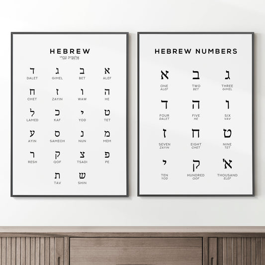 Hebrew Alphabet and Number Print Set of 2 | Language Wall Art