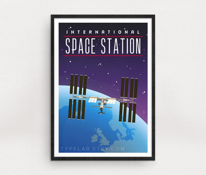 International Space Station Retro Travel Print Typelab