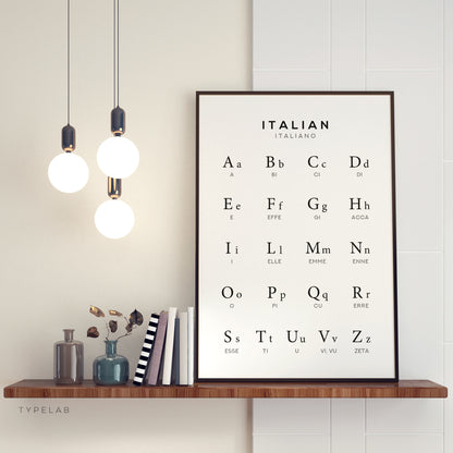 Italian Alphabet Print - Language Learning Wall Art by Typelab