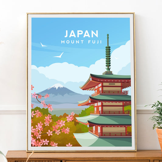 Japan Pagoda Print | Mount Fuji Travel Wall Art