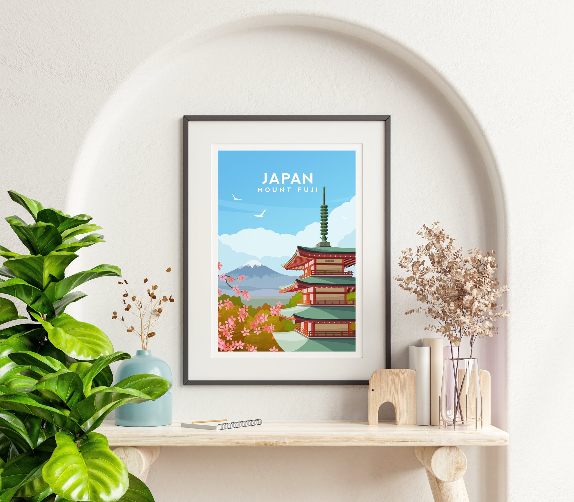 Japan Pagoda Print | Mount Fuji Travel Wall Art