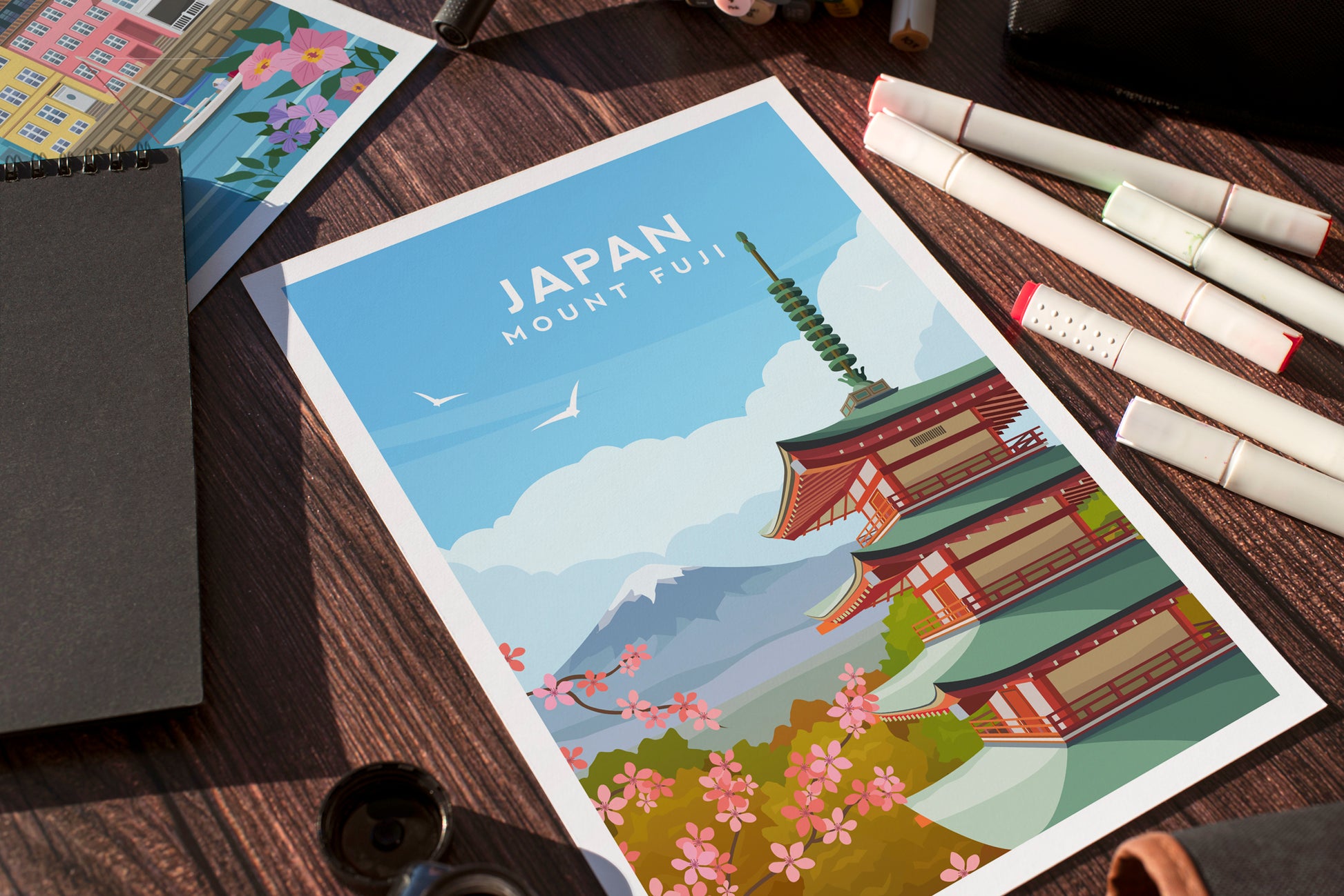 Japan Pagoda Print | Mount Fuji Travel Wall Art