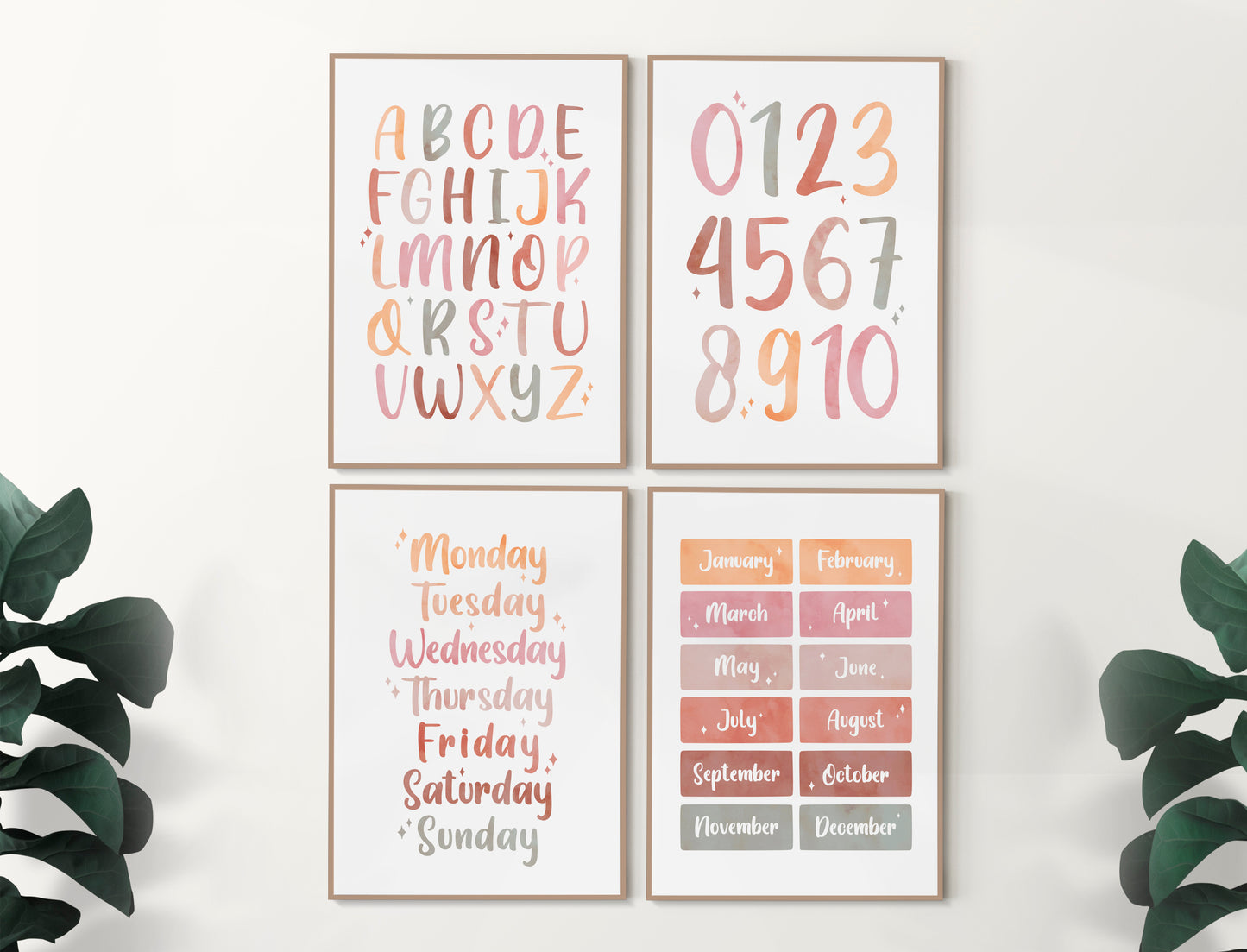 Neutral Educational Nursery Print Set of 4 | Alphabet Wall Art - Typelab