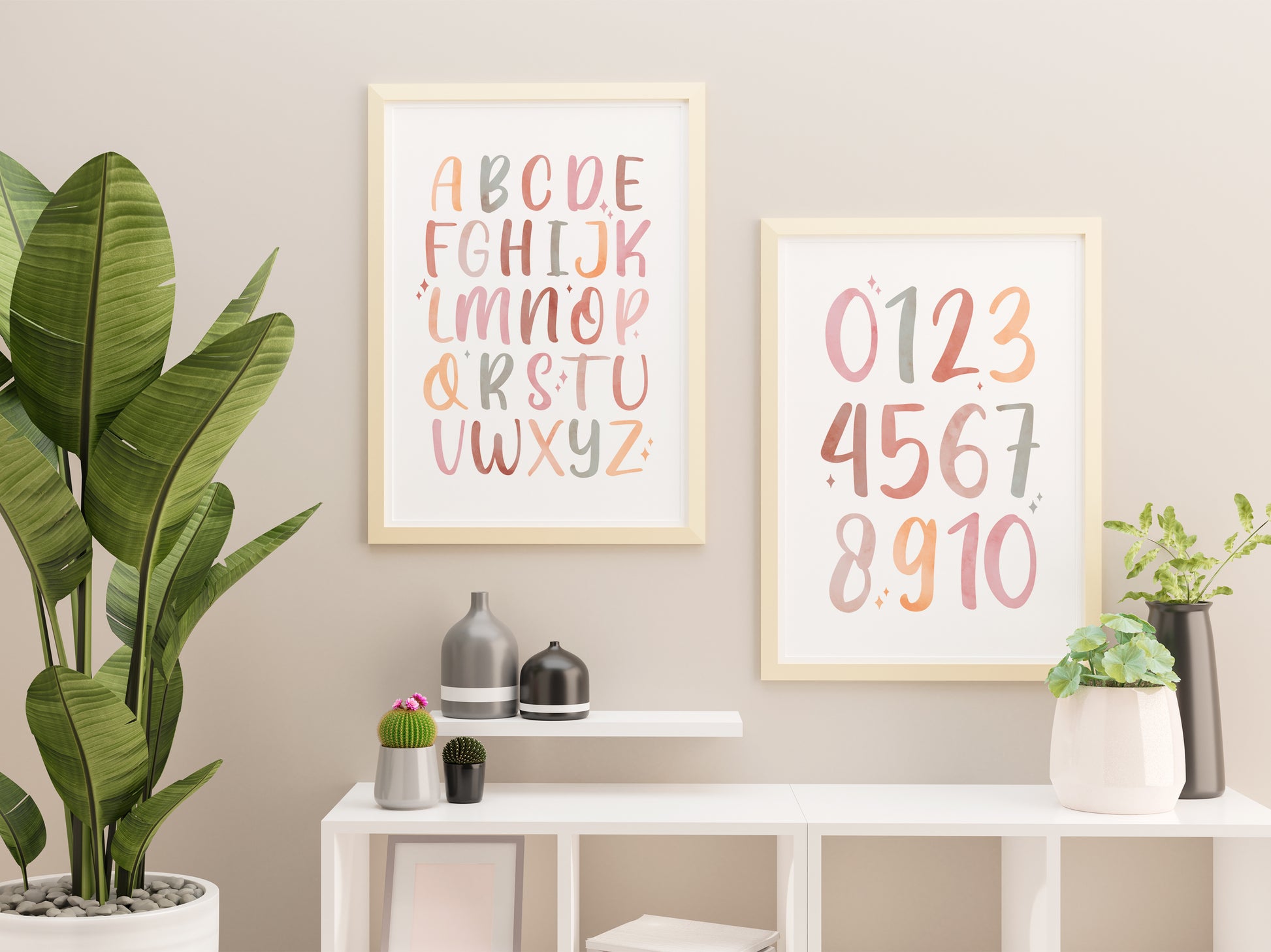 Neutral Kids Alphabet and Number Print Set of 2 - Nursery Wall Art - Typelab