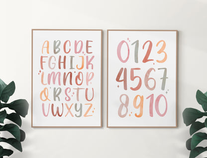 Neutral Kids Alphabet and Number Print Set of 2 - Nursery Wall Art - Typelab