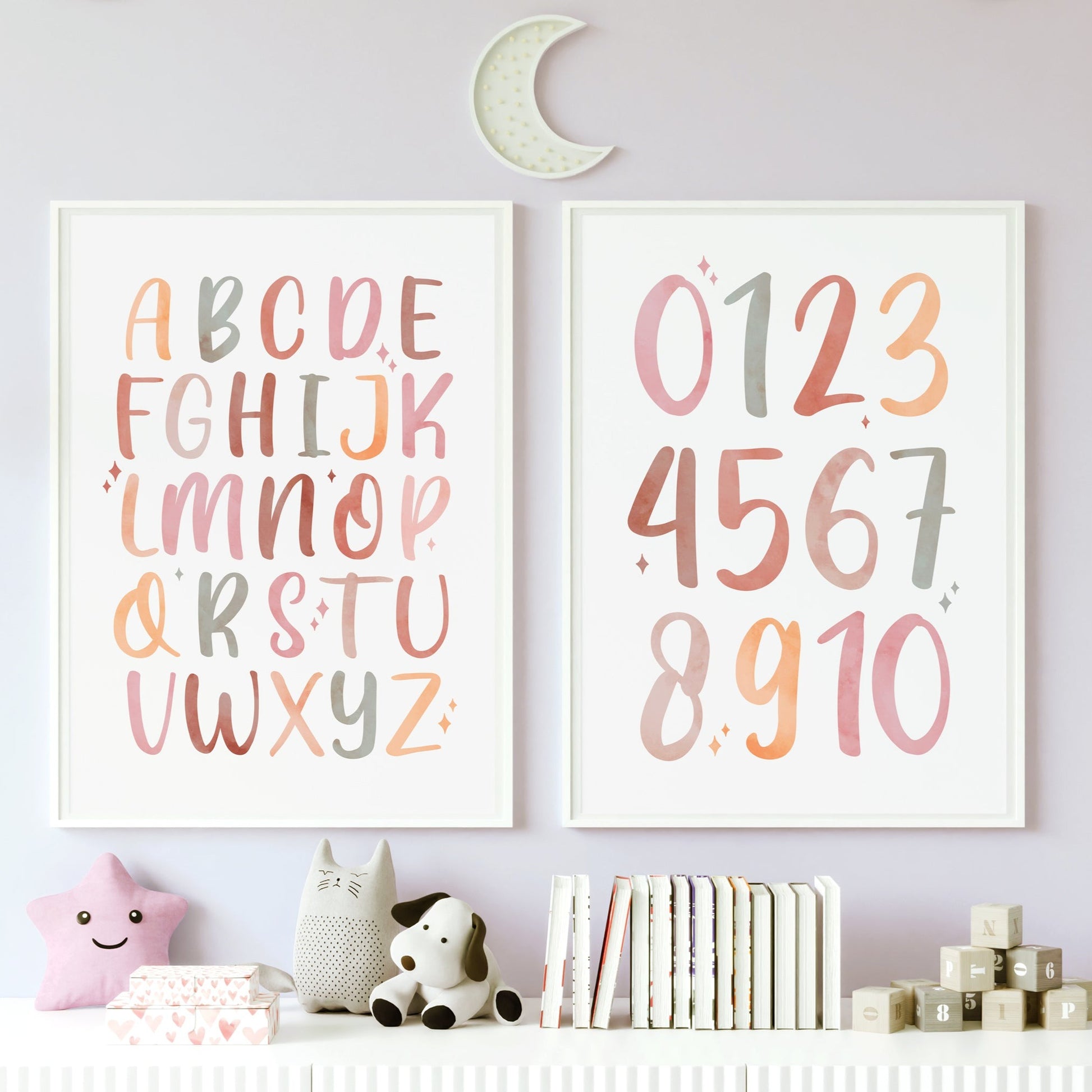 Neutral Kids Alphabet and Number Print Set of 2 - Nursery Wall Art - Typelab