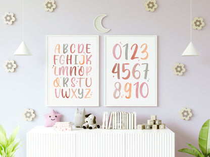 Neutral Alphabet and Number Nursery Print Set of 3 | Kids Room Wall Art - Typelab