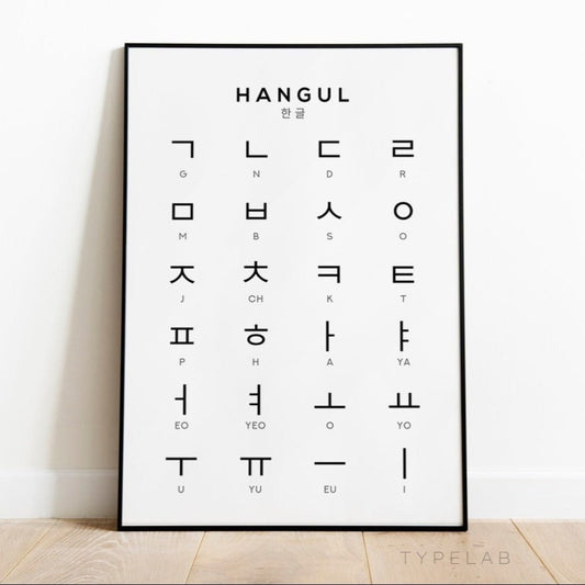 Korean Alphabet Print, Hangul Language Learning Wall Art Typelab