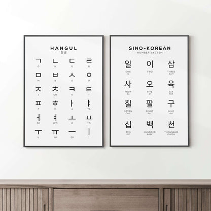 Korean Hangul Alphabet and Number Print Set of 2 Typelab