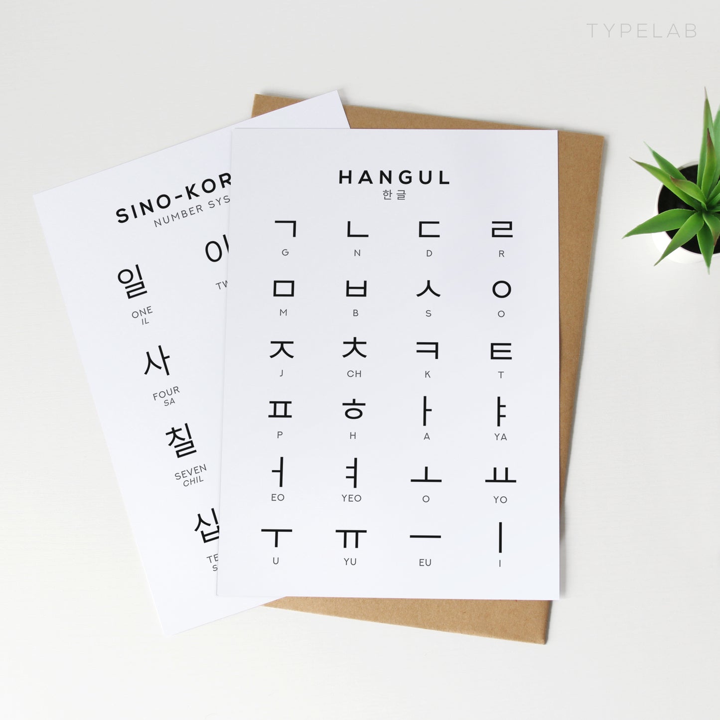 Korean Hangul Alphabet and Number Print Set of 3 Typelab