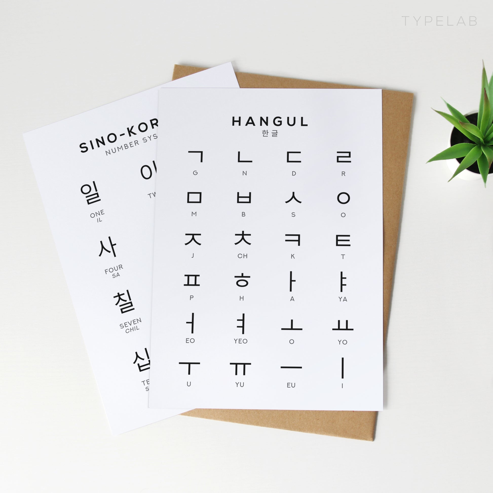 Korean Hangul Alphabet and Number Print Set of 3 Typelab