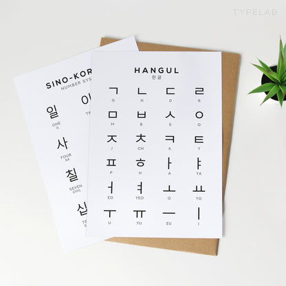 Korean Hangul Alphabet and Number Print Set of 3 Typelab