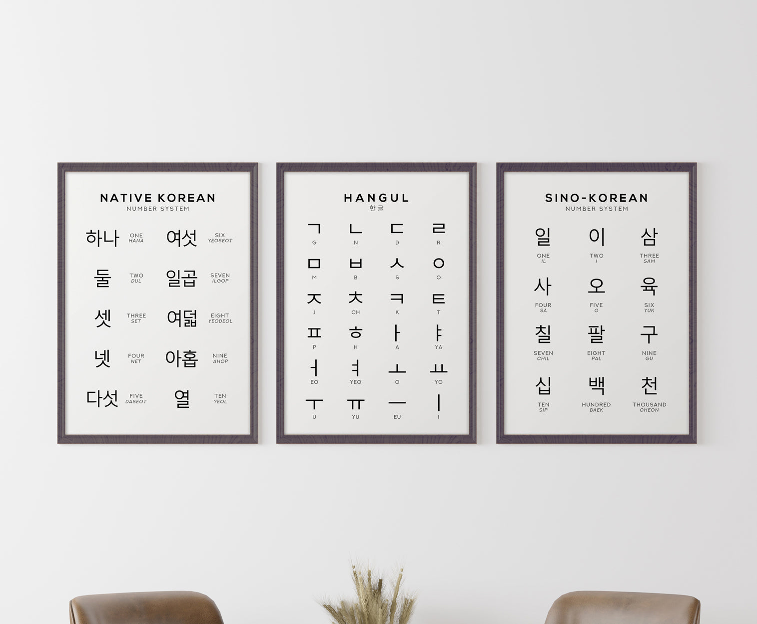 Korean Hangul Alphabet and Number Print Set of 3 Typelab