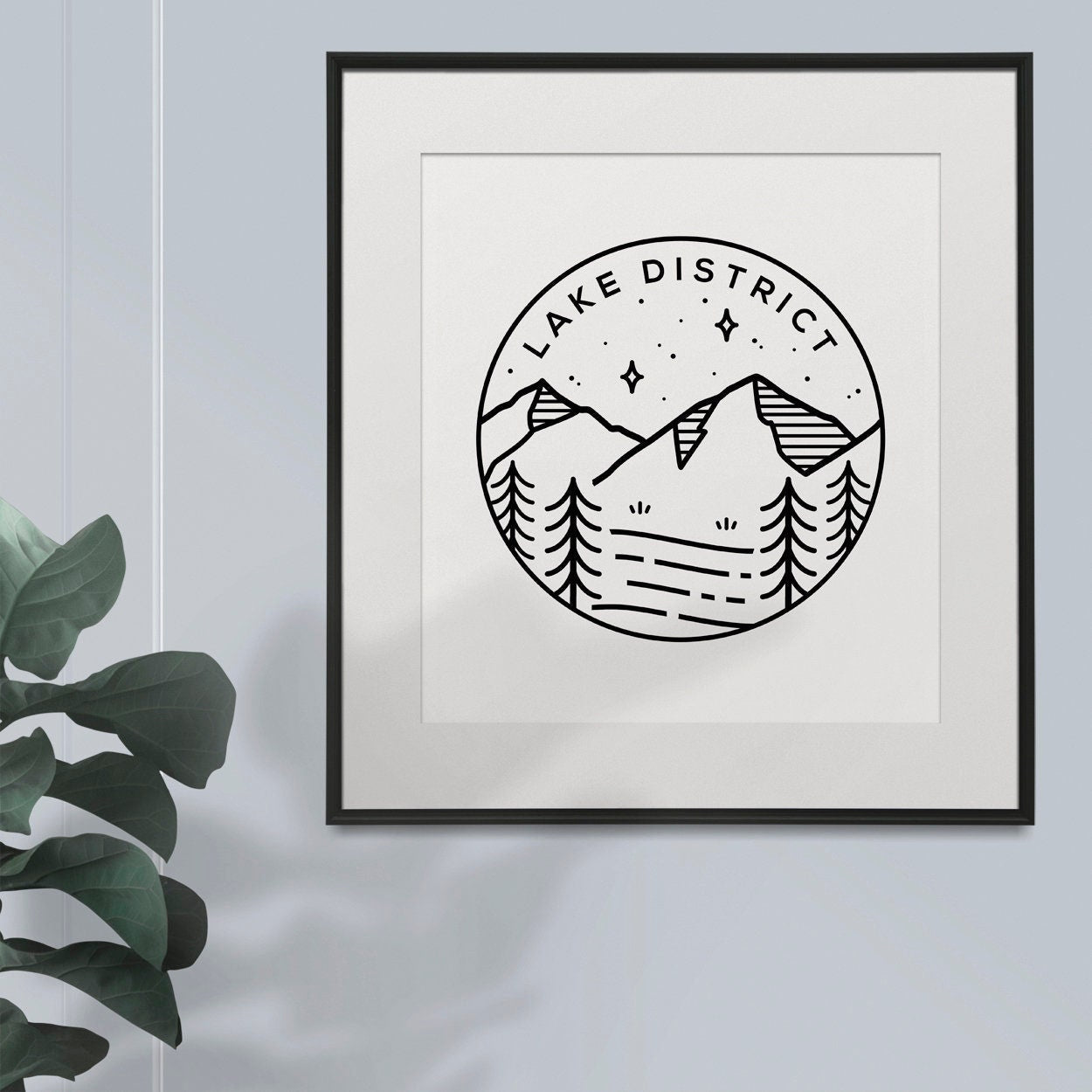 Lake District Print, England Circle Emblem Print Typelab