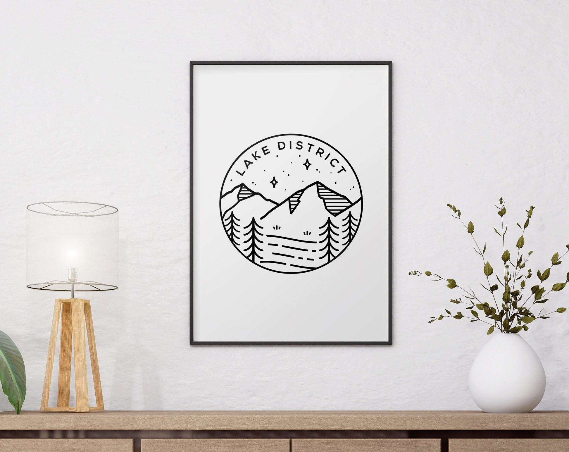 Lake District Print, England Circle Emblem Print Typelab