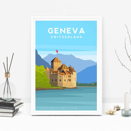 Lake Geneva, Switzerland Travel Print Typelab