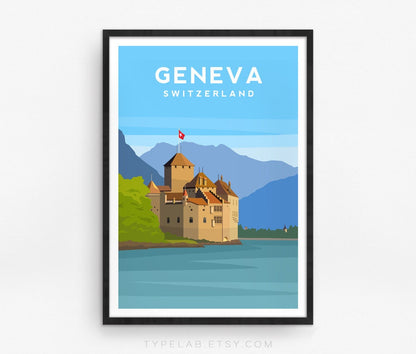 Lake Geneva, Switzerland Travel Print Typelab