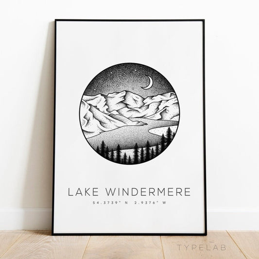 Lake Windermere, Lake District Dotwork Print Typelab