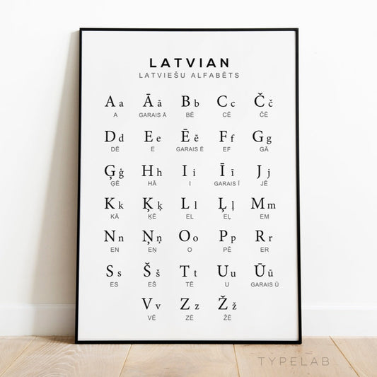 Latvian Alphabet Print | Language Learning Wall Art by Typelab