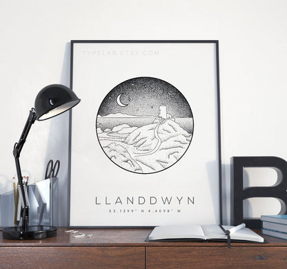 Llanddwyn Island, Anglesey Wales Dotwork Print Typelab