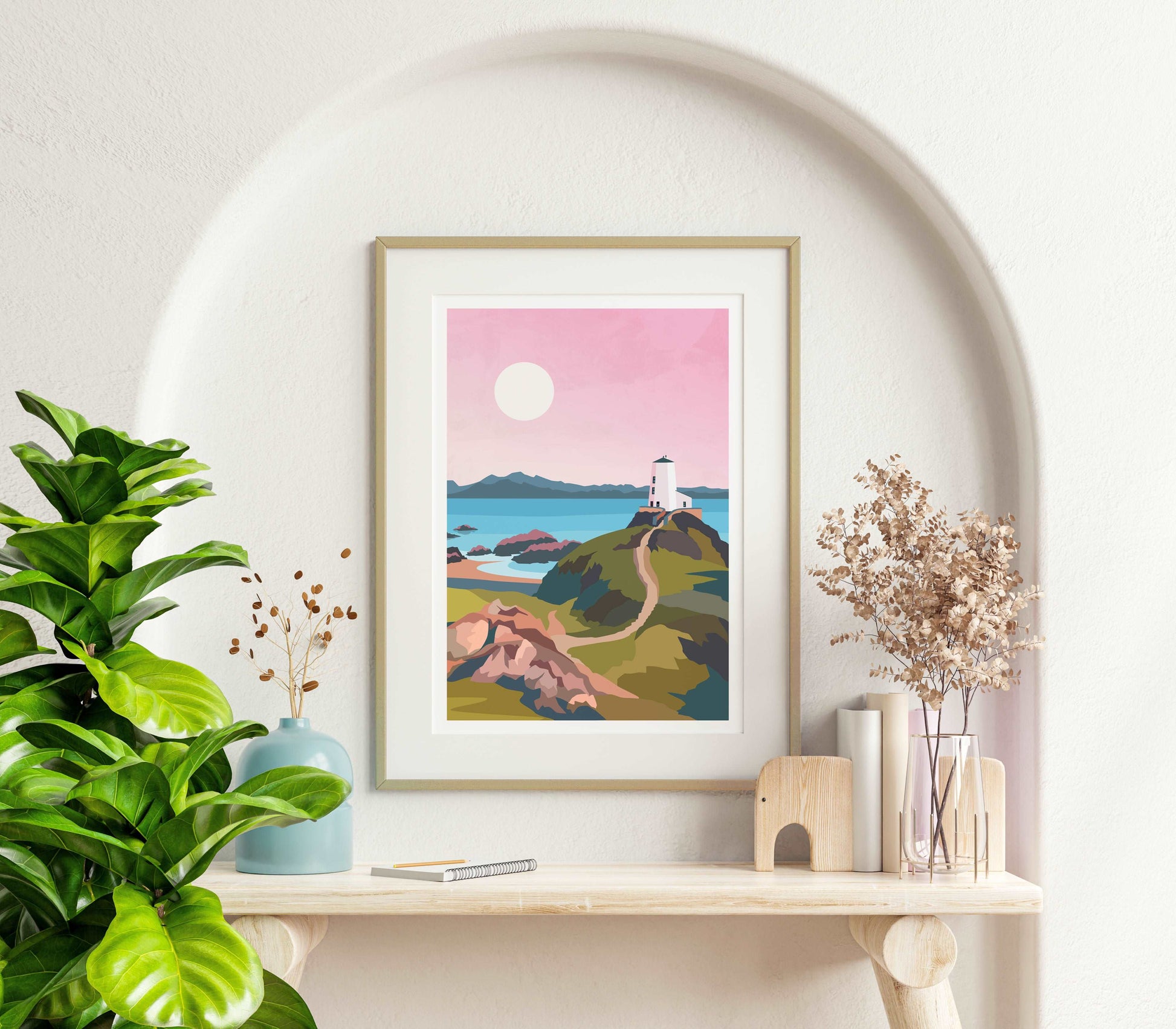 Llanddwyn Island, Anglesey Wales Pink Travel Print Typelab