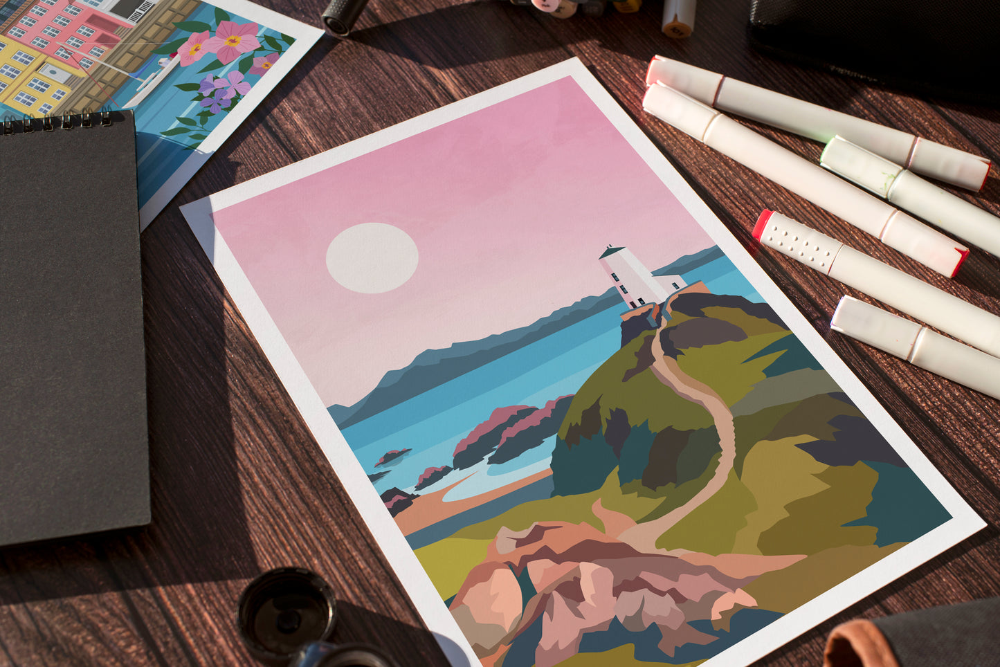 Llanddwyn Island, Anglesey Wales Pink Travel Print Typelab