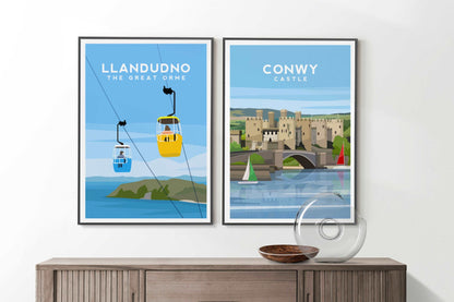 Llandudno Cable Cars, Wales Travel Print Typelab