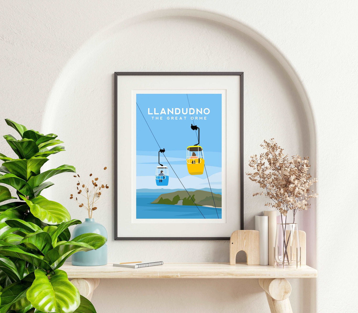 Llandudno Cable Cars, Wales Travel Print Typelab