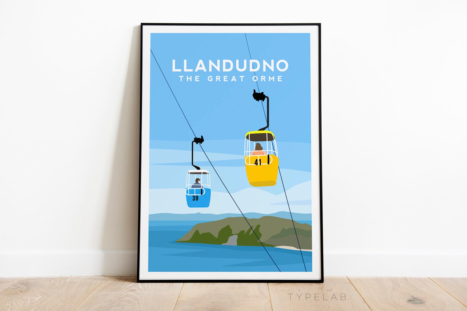 Llandudno Cable Cars, Wales Travel Print Typelab