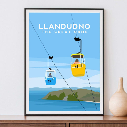 Llandudno Cable Cars, Wales Travel Print Typelab