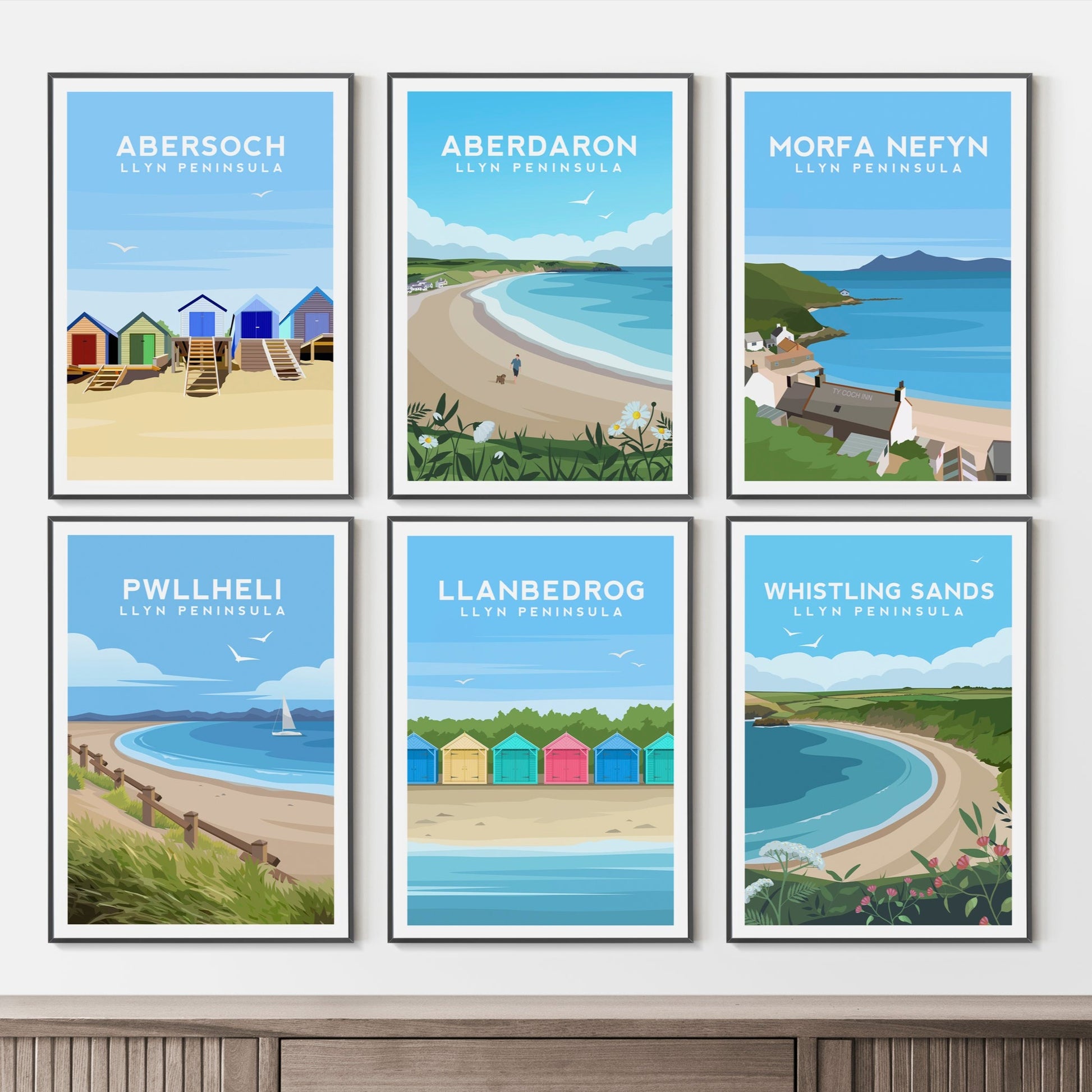 Set of 6 Llyn Peninsula Prints - Wales Wall Art by Typelab