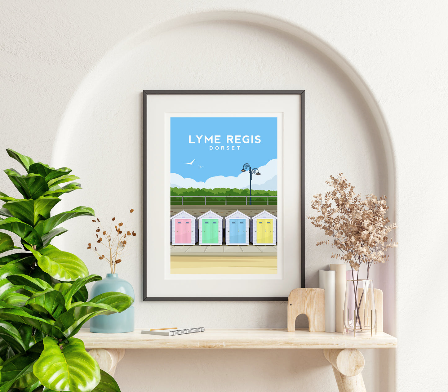 Lyme Regis Beach Huts Print | Dorset England Travel Wall Art