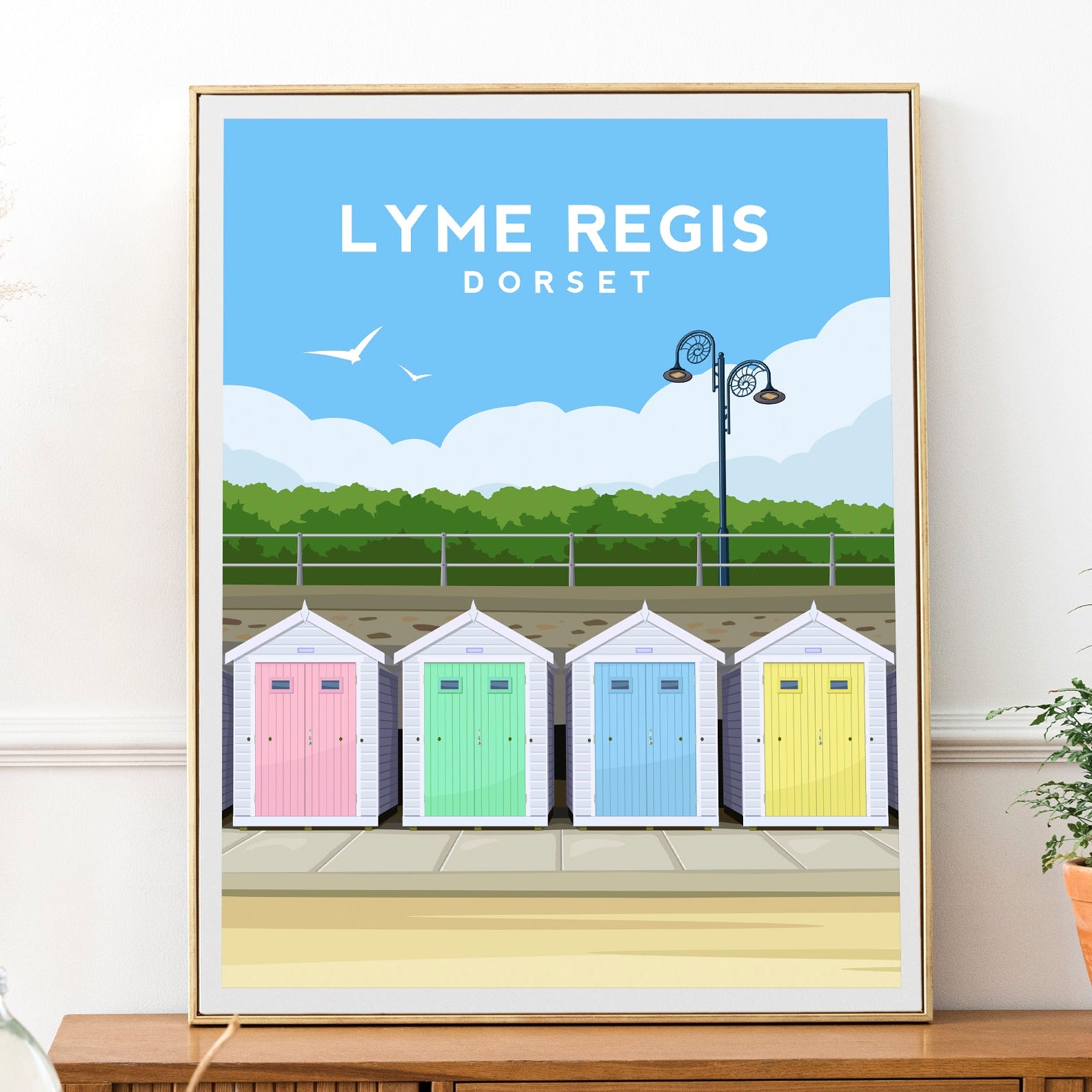 Lyme Regis Beach Huts Print | Dorset England Travel Wall Art