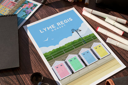 Lyme Regis Beach Huts Print | Dorset England Travel Wall Art