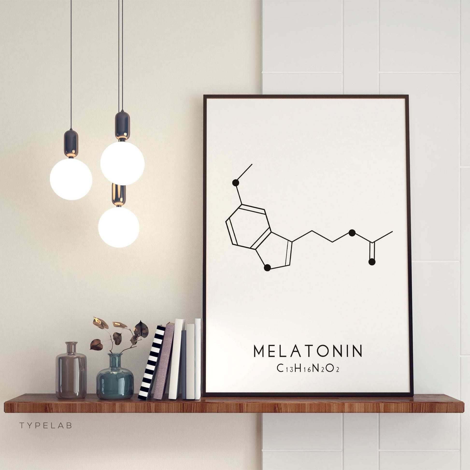 Melatonin Molecular Structure Print - Black and White Typelab