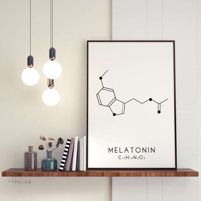 Melatonin Molecular Structure Print - Black and White Typelab