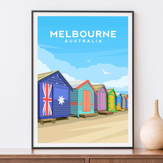 Melbourne Beach Huts, Australia Travel Print Typelab