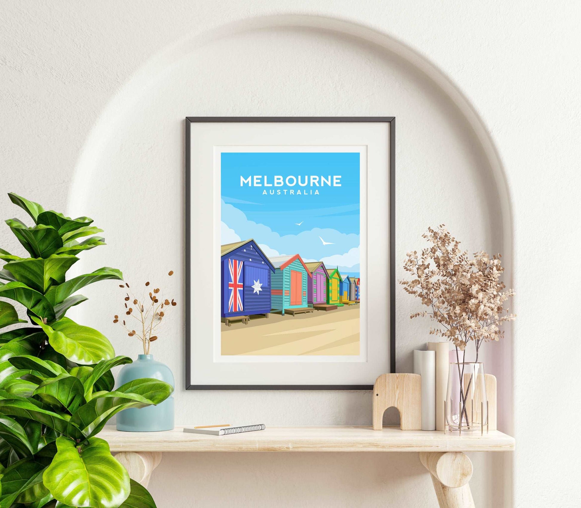 Melbourne Beach Huts, Australia Travel Print Typelab