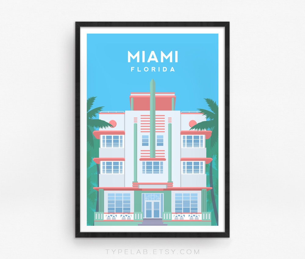 Miami, Florida Art Deco Travel Print Typelab
