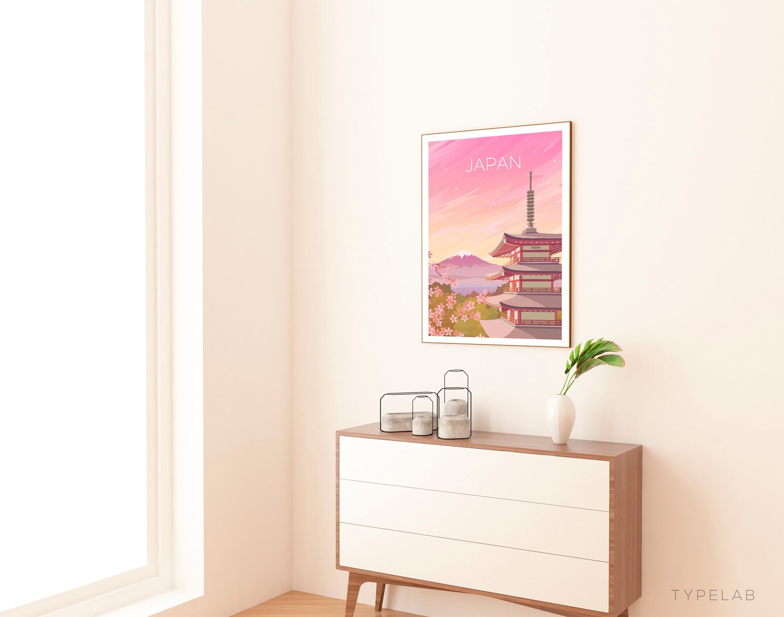 Mount Fuji, Japan Pink Sunset Print Typelab