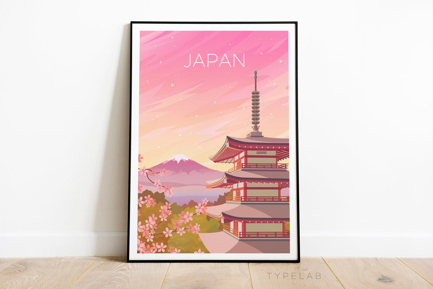 Mount Fuji, Japan Pink Sunset Print Typelab