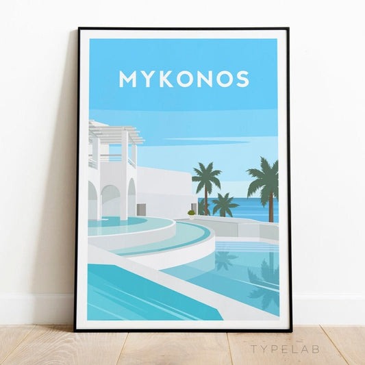 Mykonos, Greece Travel Print Typelab