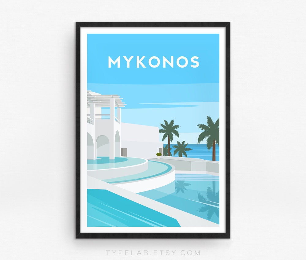 Mykonos, Greece Travel Print Typelab