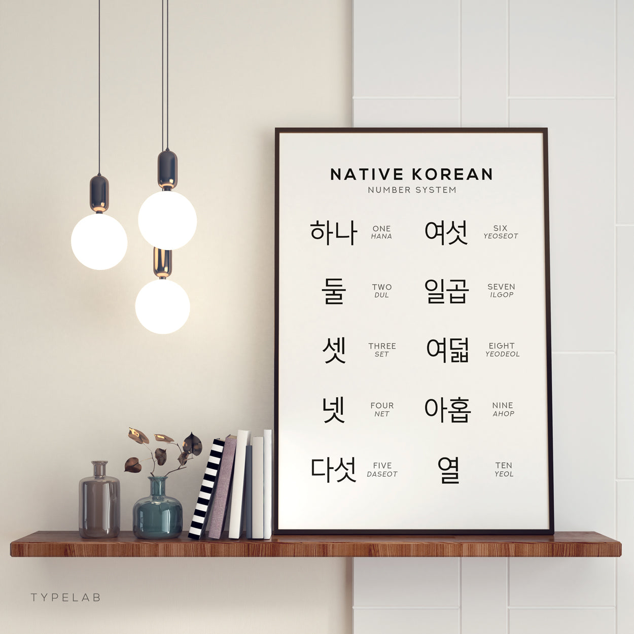 Native Korean Number Print, Hangul Learning Wall Art Typelab