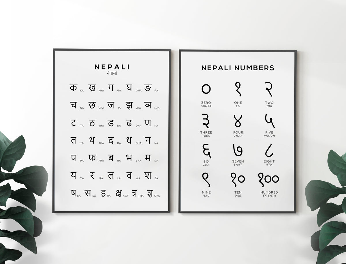 Nepali Alphabet and Number Print Set of 2 | Language Wall Art