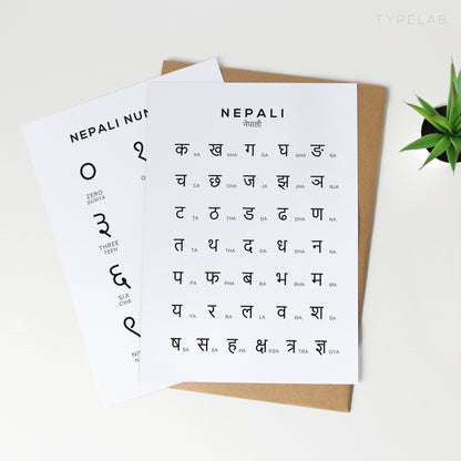 Nepali Alphabet and Number Print Set of 2 | Language Wall Art
