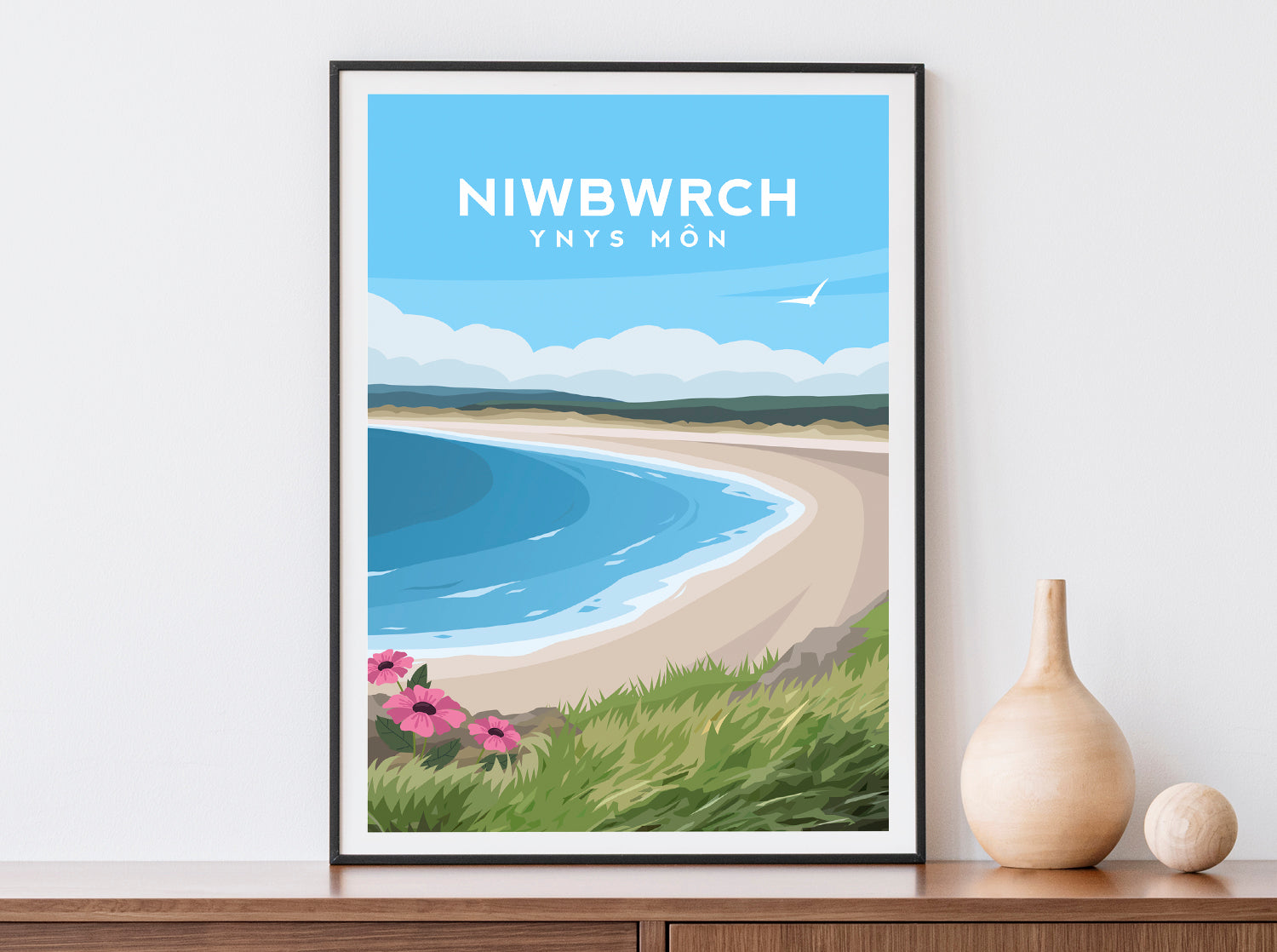 Newborough Beach, Anglesey Wales Travel Print Typelab