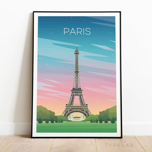 Paris, France Dusk Travel Print Typelab