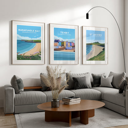 Pembrokeshire Coastal Print Set | Tenby, St Davids & Barafundle Bay Wall Art